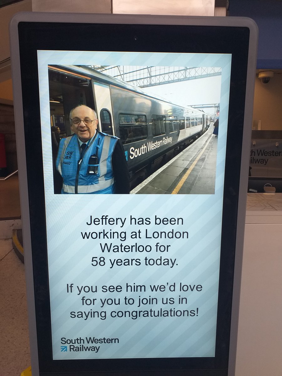 SW_Help's tweet image. ℹ️ Jeffery has been working at London Waterloo for 58 years today. If you see him we'd love for you to join us in saying congratulations! southwesternrailway.com/other/news-and…