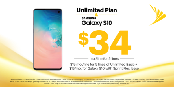 Business owners, get a Samsung Galaxy S10 with our Unlimited Plan for $34mo./line for 5 lines! Find our stores at sprint.co/2PGrwle #SizzlingSprintWeekend