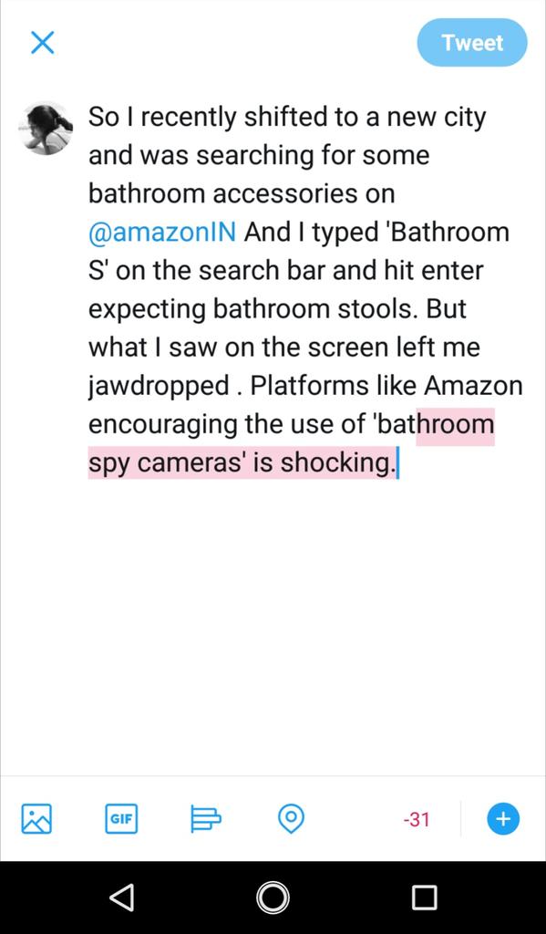 Anu9620's tweet photo. #womensafety #tothegirls #banbathroomspycameras

@NCWIndia @narendramodi @PMOIndia @AmitShah @vedavyasbjp @bharathshetty_y @Tejasvi_Surya @amazonIN https://t.co/n8X7lZdYEQ