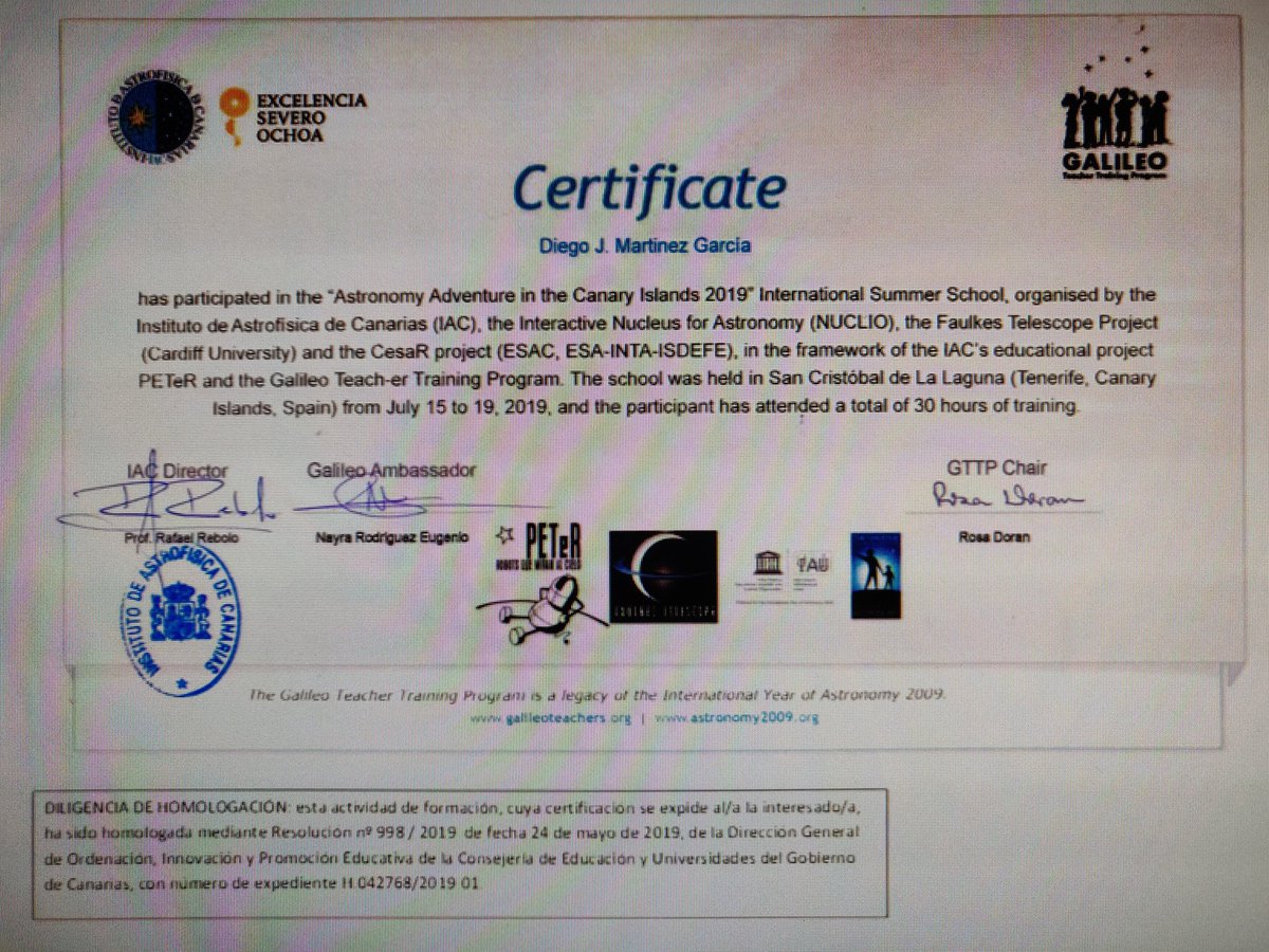 jmsafe's tweet photo. guadatech: RT guada_sorbas: Más contento que un niño con los zapatos nuevos con mi certificado de la formación en Astronomia educativa del IAC_Astrofisica 
En estos tiempos de vende humos hay que saber apreciar la formación homologada y de calidad que de… https://t.co/8WVUB0RuSk