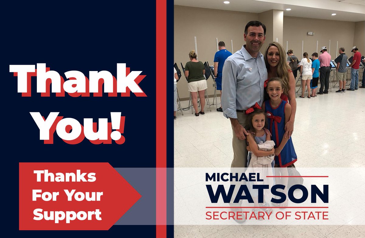 MichaelWatsonMS's tweet image. Thank you to all of our friends &amp;amp; family who helped us during the primary, and thank you to the people of Mississippi for trusting me to be your Republican nominee for Secretary of State. As we shift our focus to Nov. 5, we'll continue to work hard to earn your support. #MWforSOS