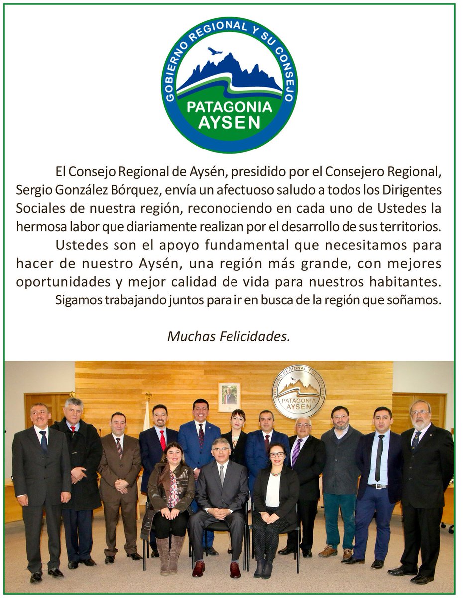 El Consejo Regional de Aysén saluda a los Dirigentes Sociales de nuestra región.
