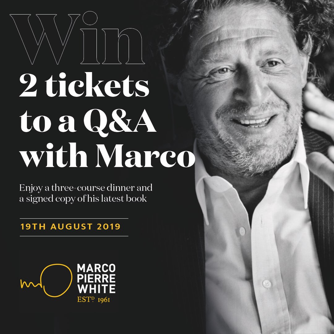🎉COMPETITION!🎉
TO ENTER: 1) #RT this post 🙌 2) TAG the lucky friend you'd bring! 😎
WIN 2 x tickets to an Evening with MARCO PIERRE WHITE in our beautiful Canalside Venue! Inc a three-course meal, a signed Marco Pierre White book, &amp; a Q&amp;A with Marco 🍴
See our FB Page for T&amp;Cs
