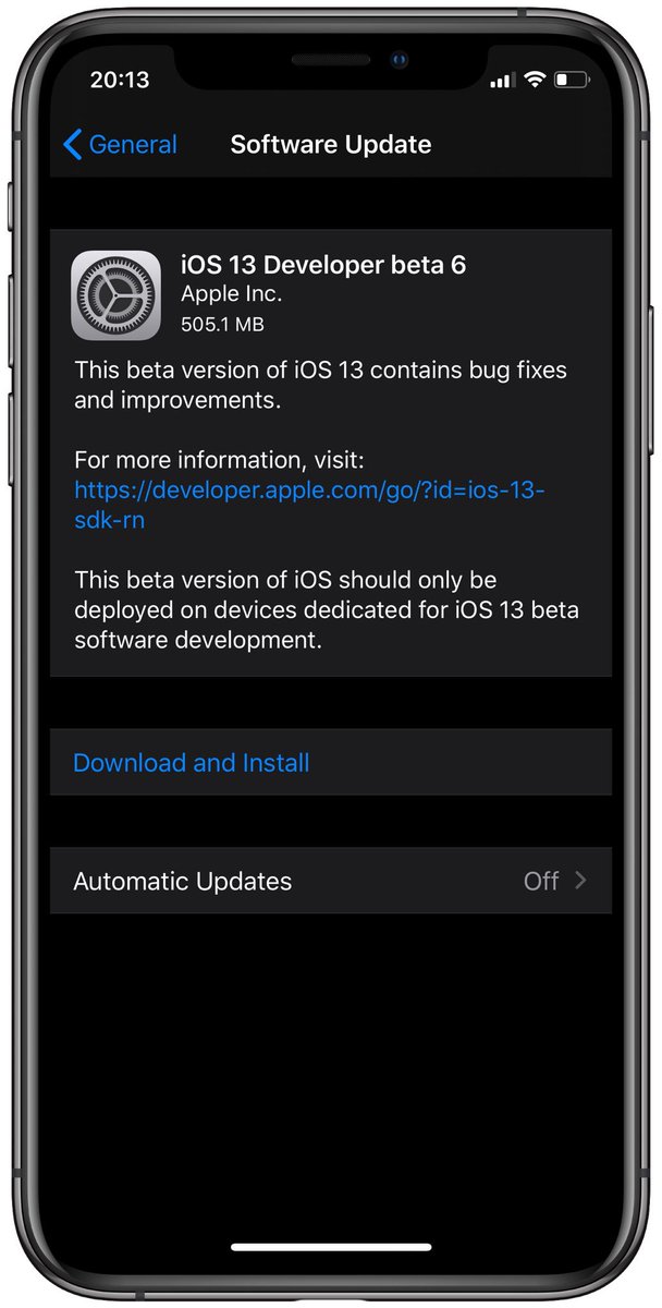 iSWUpdates's tweet photo. iOS 13.0 Beta 6 (17A5556d) has been released. #iOS #iOS13 #Beta6 #iOS13DevBeta6 #iOS13Beta6 https://t.co/VT0dpMDnUs