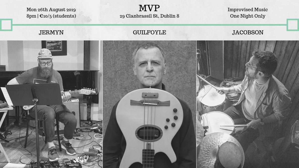 _mattjacobson's tweet photo. Playing a little gig in @mvpdublin later this month with #RonanGuilfoyle & #SimonJermyn while Simon is on a short trip home from NY
FB event: https://t.co/f0vktzlvSt
@Music_DCU @jazzireland @bodyton @UlsterArts @IrishDrummers
#guitartrio #drums #bass #improv https://t.co/xF7ScEr40U