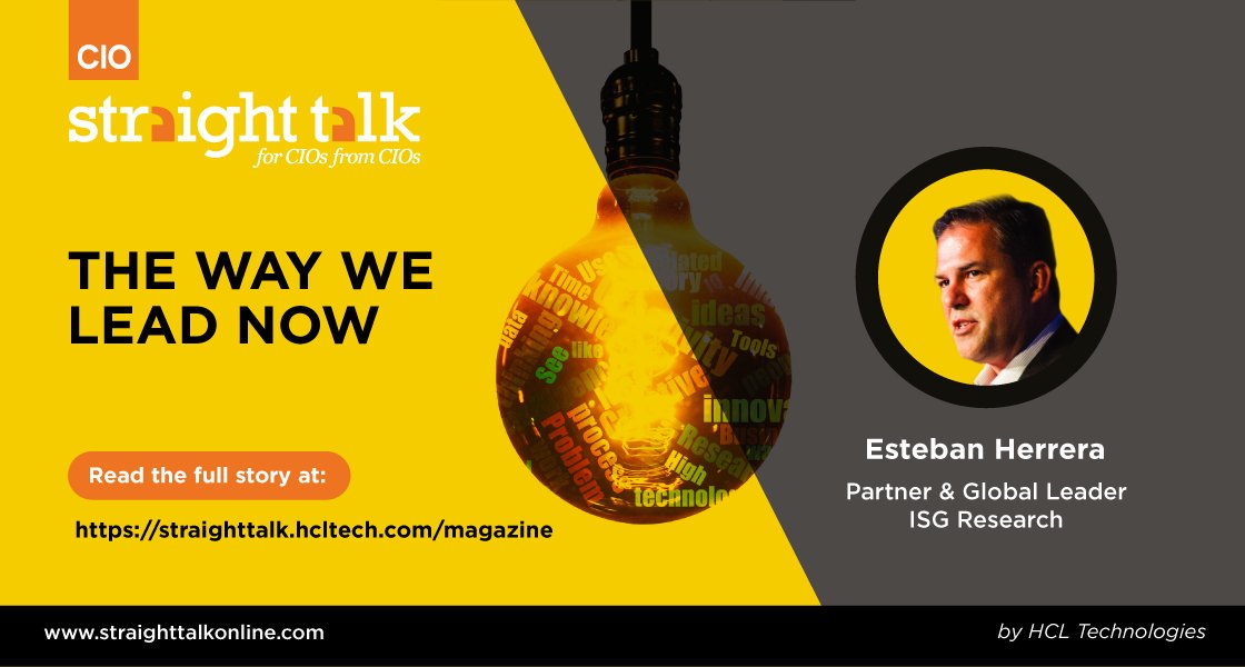 CDOStraightTalk's tweet photo. #STinsights from @eherreraisg, Global #Leader, ISG Research, on how #IT #leaders can become successful “#digital leaders”. Read the full story at: https://t.co/kwm3GJ7iKZ
For more insights follow @CDOStraightTalk sponsored by @hcltech. https://t.co/NE5U3qNSVU