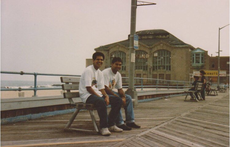 This is me and Roops in Asbury Park in summer 1990. It was my first visit to the US. Tonight I return to Asbury Park for the American premiere of #BlindedbytheLightMovie