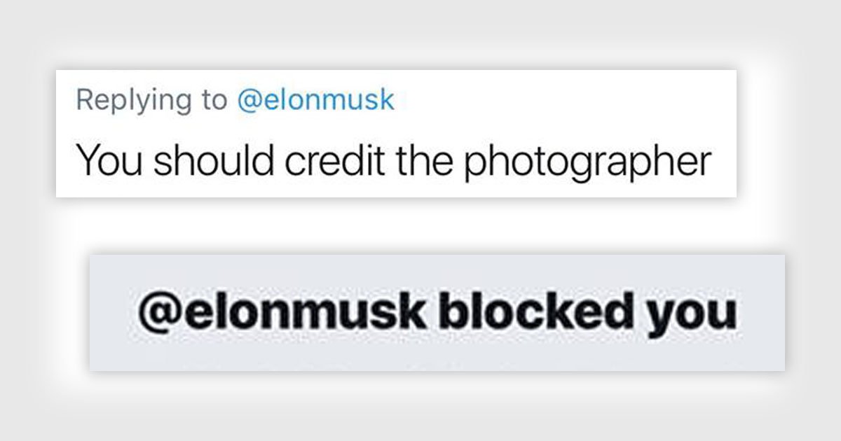 petapixel's tweet image. Elon Musk is blocking people who say photographers should be credited: petapixel.com/2019/08/07/elo…