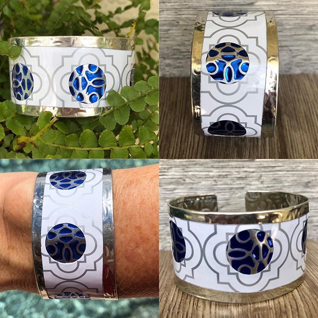 Trying some different color and texture combinations in the double walled cuff. What’s your opinion? #tinplate #vintagetins #ttedesigns #ttedesigns⚜️ #nsb #floridaartist #quatrefoil #moroccaninspired #blueandwhite ift.tt/2GVcGEy