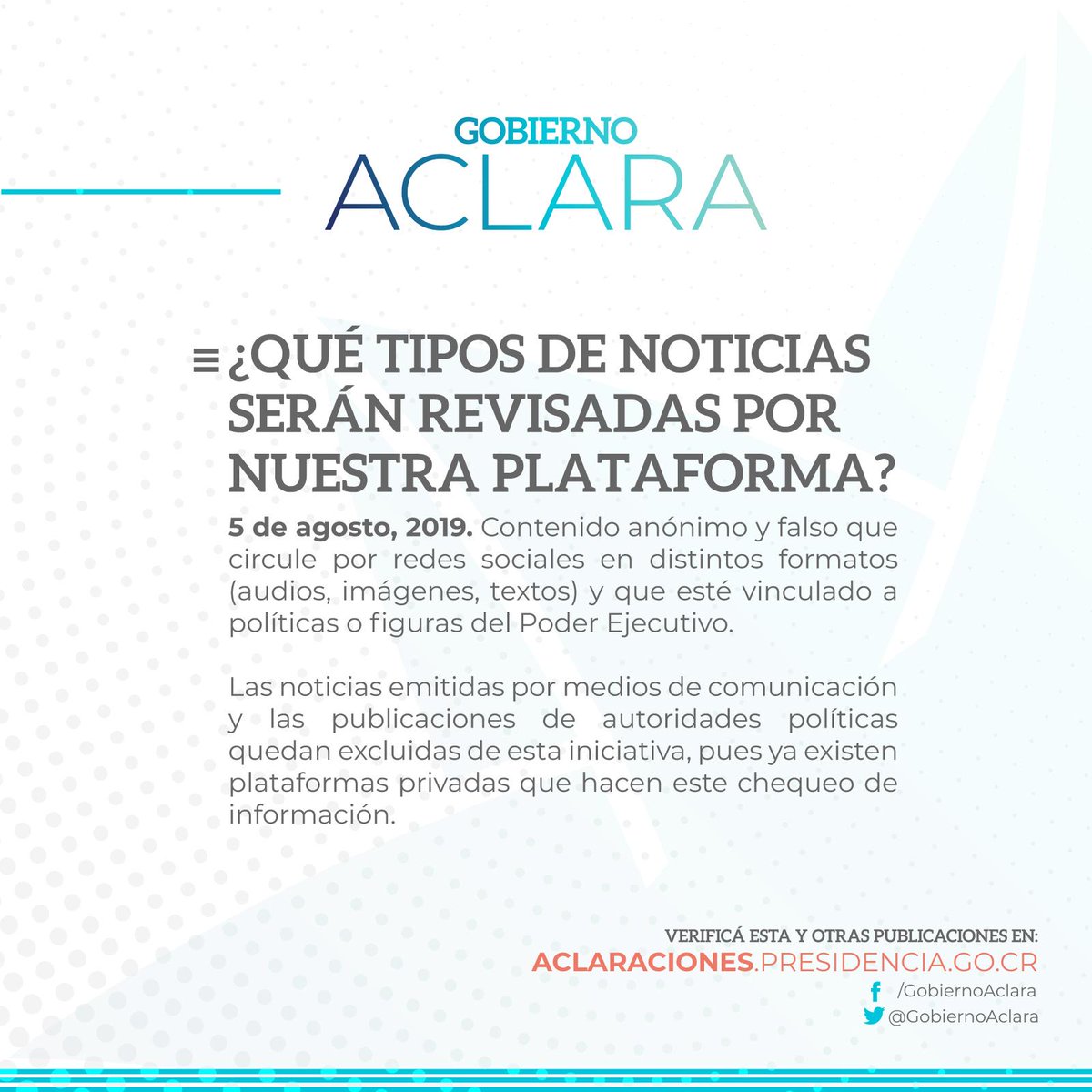 gobiernoaclara's tweet photo. #GobiernoAclara ¿Qué tipos de noticias serán revisadas por nuestra plataforma? https://t.co/VvEGekjK5k https://t.co/jfhZye56Ef