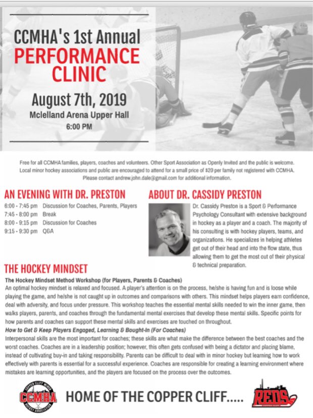 All of SMHA’s coaches, parents and players are welcome to attend this presentation tonight. Free of charge.