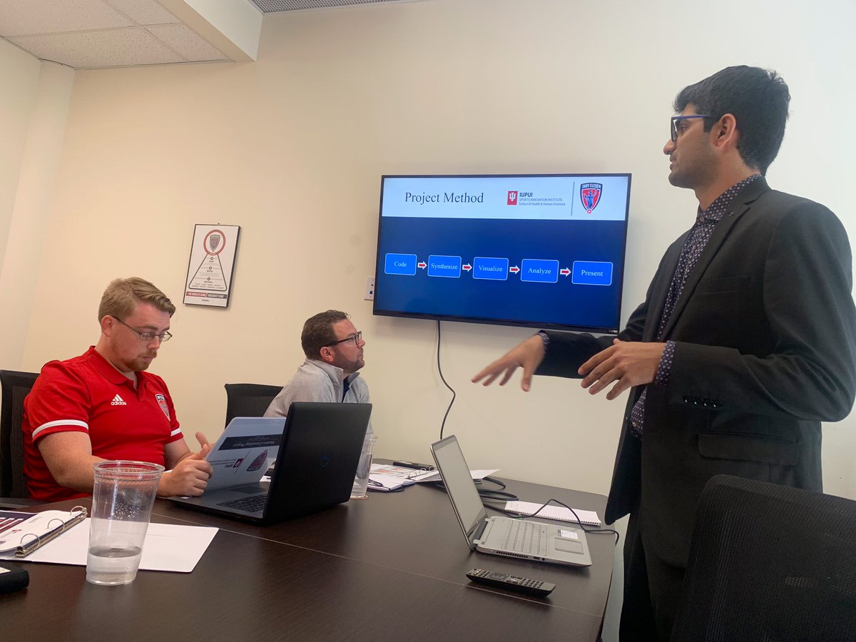 drgeoffsherman's tweet photo. Grad student number ✌🏼 presented his consulting project today to the @IndyEleven communications staff.
Awesome job on the presentation, @melwani_vijay! You did great work!☺️
#SHHSuccess #IUPUI https://t.co/JnGgyPiEoh