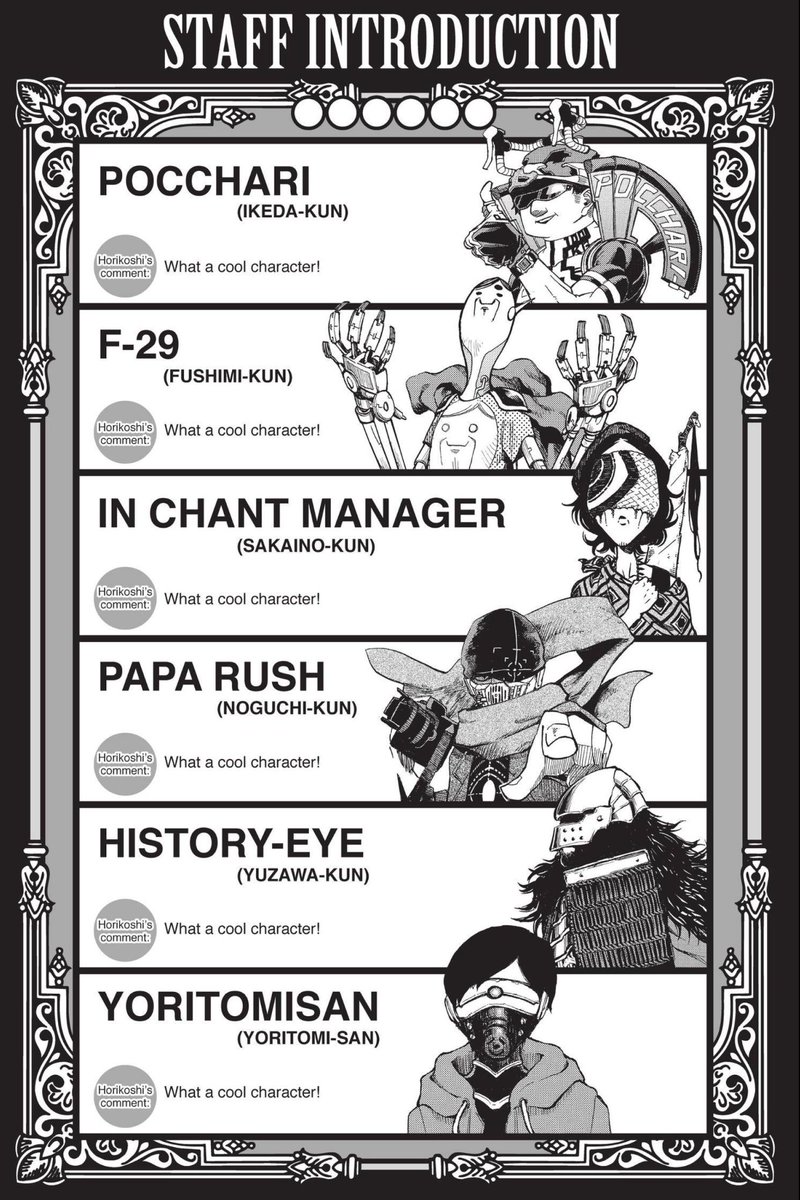 LJ_Hollywood's tweet photo. My favorite staff intros are when Horikoshi’s assistants get creative and show off their skills!
#MyHeroAcaddemia #Volume20 https://t.co/U3NsUF6mhm