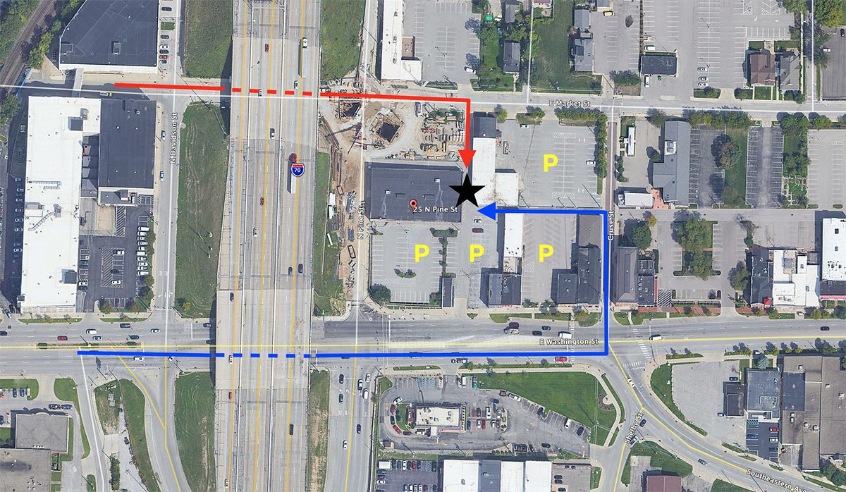 Road construction from the 'Big Dig' is causing issues around our new CAP: INDY location. See map for access. Easy access from Market Street now that it is open.