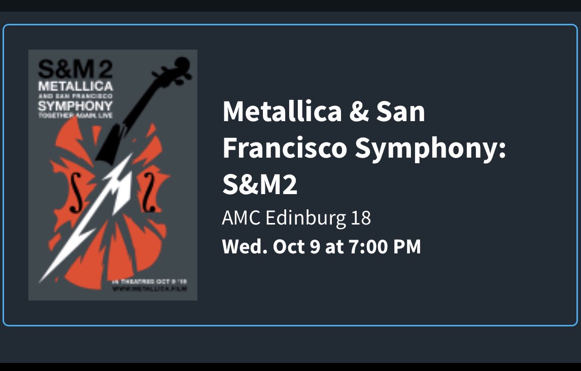 TheRGVRemains's tweet photo. #TheRGVRemains will be at #amctheaters in #Edinburg, TX on October 9th for S&M2! If your from the #RGV come and hang out with us π€ππ€ Tickets out now. #metallica #SandM2 #MetClub533 #MetClub #MetallicaFamily #jameshetfield #kirkhammett #larsulrich #robtrujillo #RioGrandeValley https://t.co/o1s10zWMjc
