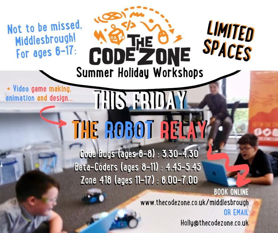codezoneboro's tweet image. Making the most of #summerholiday #activities? 😀 Loads on, nothing quite like The Code Zone - Booking essential for this week's Multi-Robot-Relay and game making! buff.ly/2JdUgiR Please share 🌞 #whatson #Middlesbrough @BoroFactory @lovembro @teessidefamily1 @TeesTweets