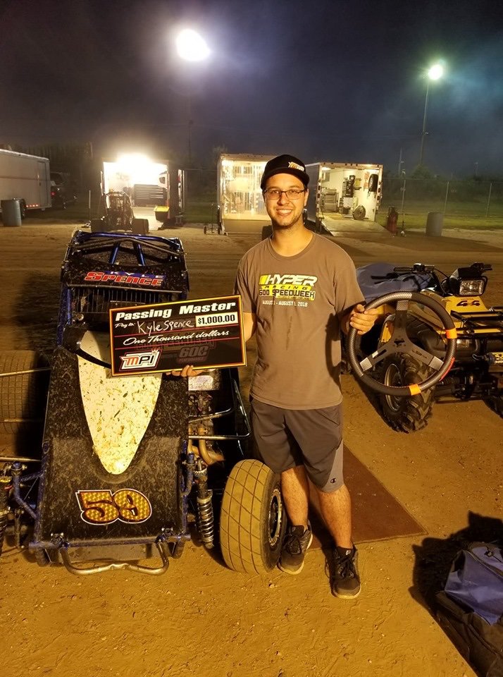 MPI_INNOVATIONS's tweet photo. Huge congrats to Kyle Spence who passed a staggering 41 cars over 5 nights of the A main features during the #600speedweek #hyperracing600 #speedweek. He is your #passingmaster award recipient. https://t.co/KfG5INMquB