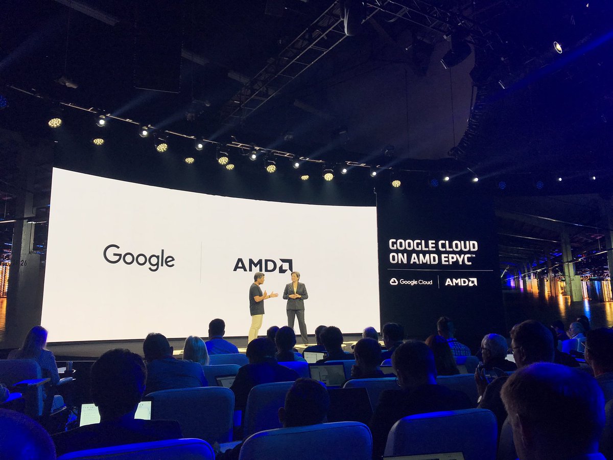 AMD's tweet photo. In late 2019, @Google will support new general-purpose machines on Google Cloud Compute Engine, powered by AMD. #AMDEPYCHorizon https://t.co/OAleQQ9fsF