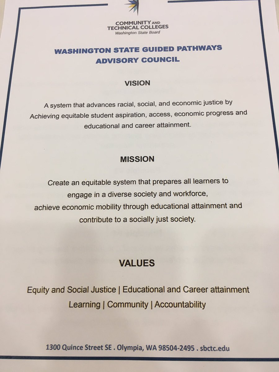 meikled_john's tweet image. Great framing statements and principles on importance of racial, social, economic justice from @SBCTCWashington #guidedpathways advisory council