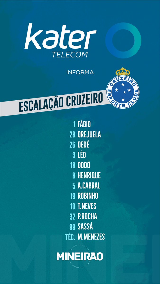 Mineirao's tweet photo. @Cruzeiro DEFINIDO E COM SURPRESA NO ATAQUE! Gostaram? #KaterTelecom #FazerADiferença #CRUxINT https://t.co/Pmc9fPDKWR