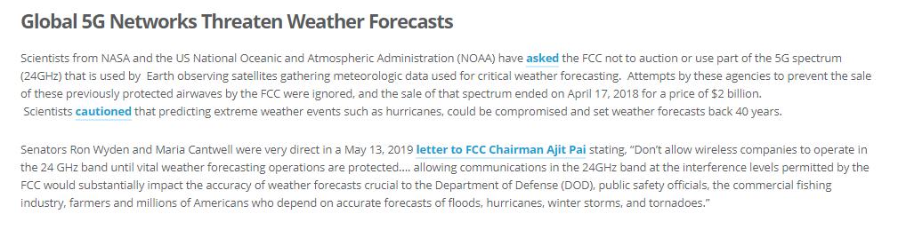 Sale of the global EMF commons means an end to accurate climate forecasting just in time for global climate disasters:  #opCanary  https://mdsafetech.org/problems/5g/ 