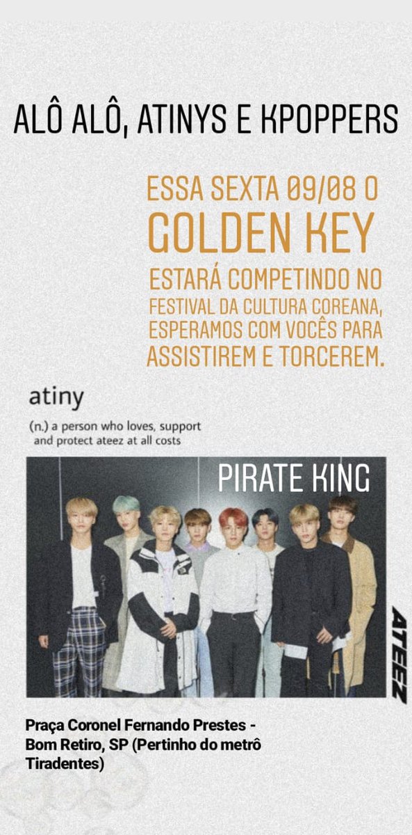 GoldenKeyOfic's tweet photo. Chaveiretes!! Estaremos nessa sexta (09/08) competindo no Festival da Cultura Coreana, que vai ser na praça Coronel Fernando Prestes, no Bom Retiro. 
Nos vemos lá! https://t.co/MT4o9hVHBJ