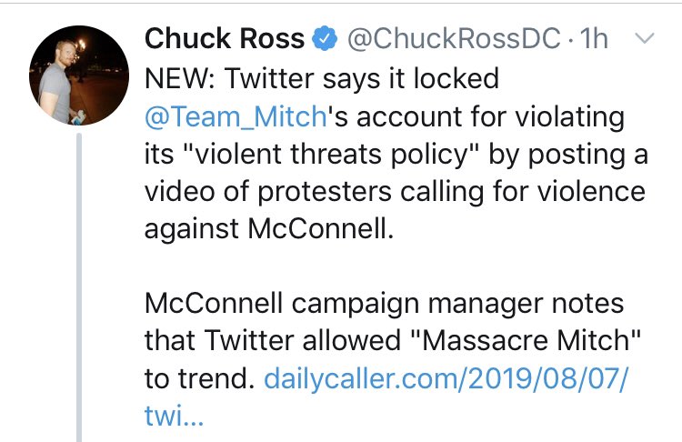 Hi  @NickPacilio. Does Twitter lock out "reporters" who show hate/violence being pushed by Nazis and White Supremests? It is diabolically sadistic to lock out  @Team_Mitch for showcasing hate by Libs directed at Mitch and doing so a day after MASSACRE MITCH was trending for 48 hrs!