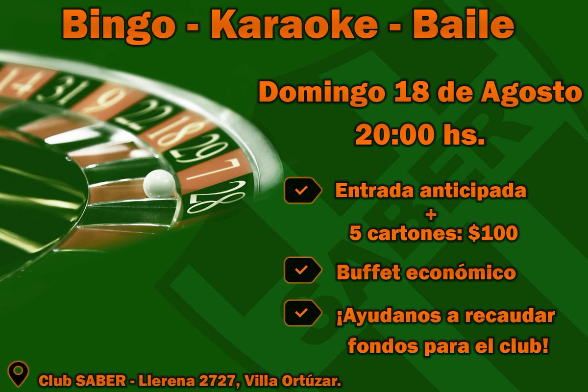 El domingo 18 de Agosto vamos a estar realizando un Bingo familiar en nuestro club y vos no podés faltar!
Invitá a tus amigos y familiares! Te esperamos desde las 20:00 hs en Llerena 2727.
Karaoke y baile animado por DJ Sergio

#SABER #FutsalAFA #SomosAFA #SomosFamilia #Futsal