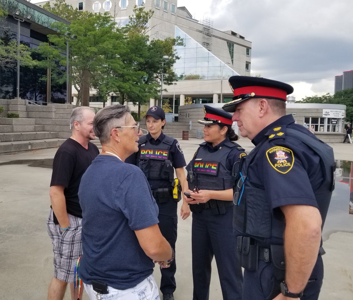 WindsorPolice's tweet image. Proud to be in attendance for the @WEPridefest Flag Raising Ceremony. This year, in support of all LGBTQ2S people, several officers will be wearing rainbow "POLICE" patches until the completion of #WindsorEssexPrideFestival.  We celebrate the #diversity in our communities. #PRIDE
