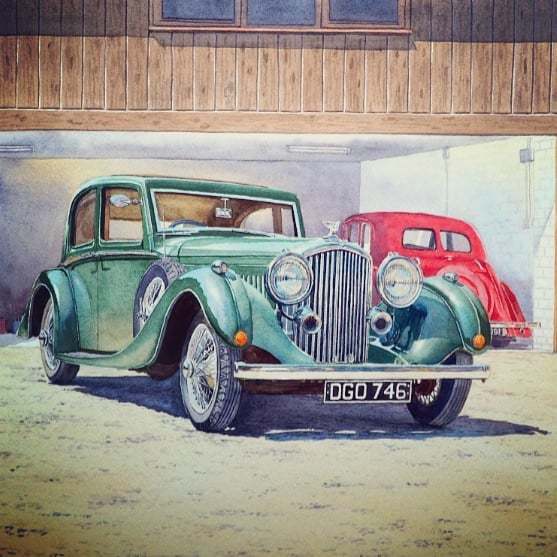 Bobs latest commission painting, a classic Vanden Plas bodied 1934 Bentley! Beautiful curved arches and stunning headlamps.

#vandenplas #bentley #commissionart #classicvehicle #classiccar #painting #watercolour #carcollection