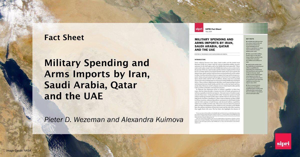 Check out our <a href="/SIPRIorg/">SIPRI</a> Fact Sheet with <a href="/PWezeman/">Pieter Wezeman</a> on arms imports and military spending in the #Gulf Region bit.ly/2EuS2df