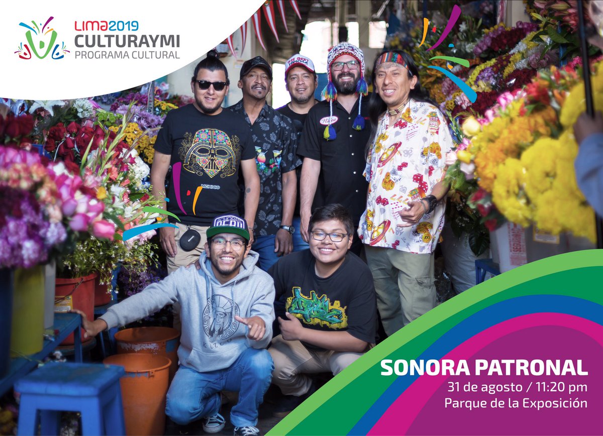 sonorapatronal's tweet photo. ¡Nos vemos este 31, amigxs de #Lima! Estaremos presentes para cerrar las actividades del #Culturaymi en los @Lima2019Juegos 🎊🇵🇪 #JugamosTodos #JugamosTodxs #SonoraPatronal https://t.co/ytcyBDQ21c