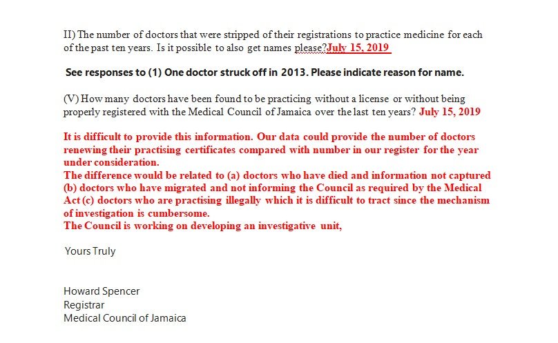 zahraburton's tweet photo. Since 2009, only one doctor has been stripped of his/her registration to practice in Jamaica and only for 1 year. He/She has resumed practice. We asked the Medical Council for the doctor’s name and it asked the reason for knowing. Do you think it’s important to know the name? https://t.co/D6Gn471mXF