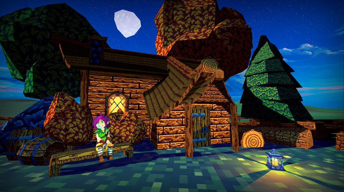 We did a quick mockup of how a night scene could look...

---
#indiedevhour #gamedev #lowpoly #pixelart