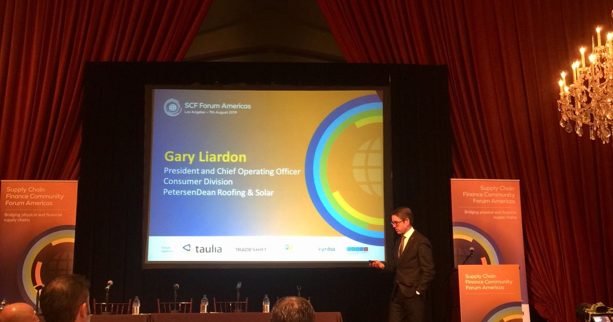 PrimeRevenue's tweet photo. PetersenDean's Gary Liardon presented on the benefits of partnering with PrimeRevenue and multi-funder supply chain finance. #scfamericas https://t.co/cDpP2DThF8