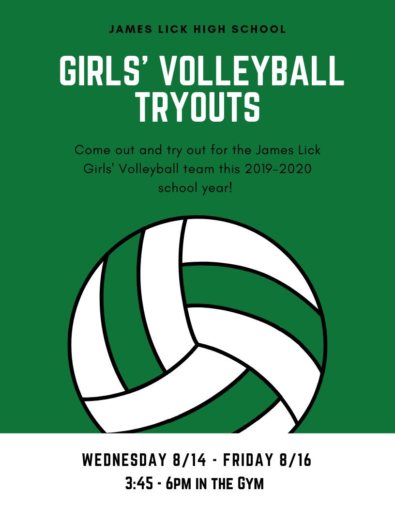 jlhscomets's tweet photo. Attention‼️  Are you interested in joining the Girls’ Volleyball team?  Ms. Oliphant will be hosting try outs for the 2019-2020 school year!  Try outs are from Wednesday 8/14 - Friday 8/16 from 3:45 - 6pm in the gym!  Be prepared to work hard and good luck! 🤞🏐☄️ https://t.co/IpjkP1Iz03