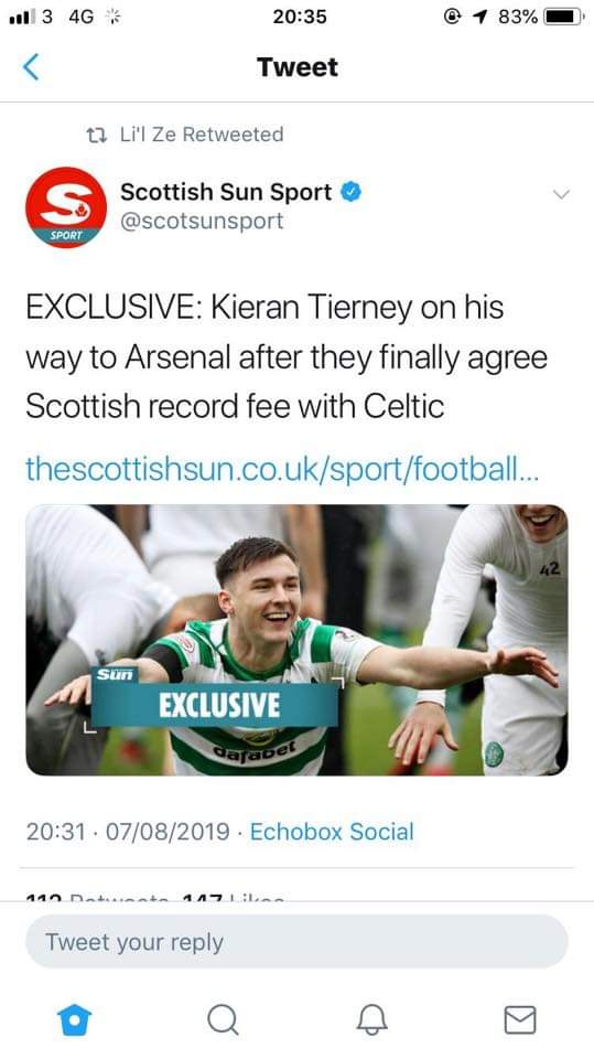 bridgeen29's tweet photo. If it's true I wish you all the best @kierantierney1. Once a celt always a celt HH 🍀💚 https://t.co/aR3R4xE6v3