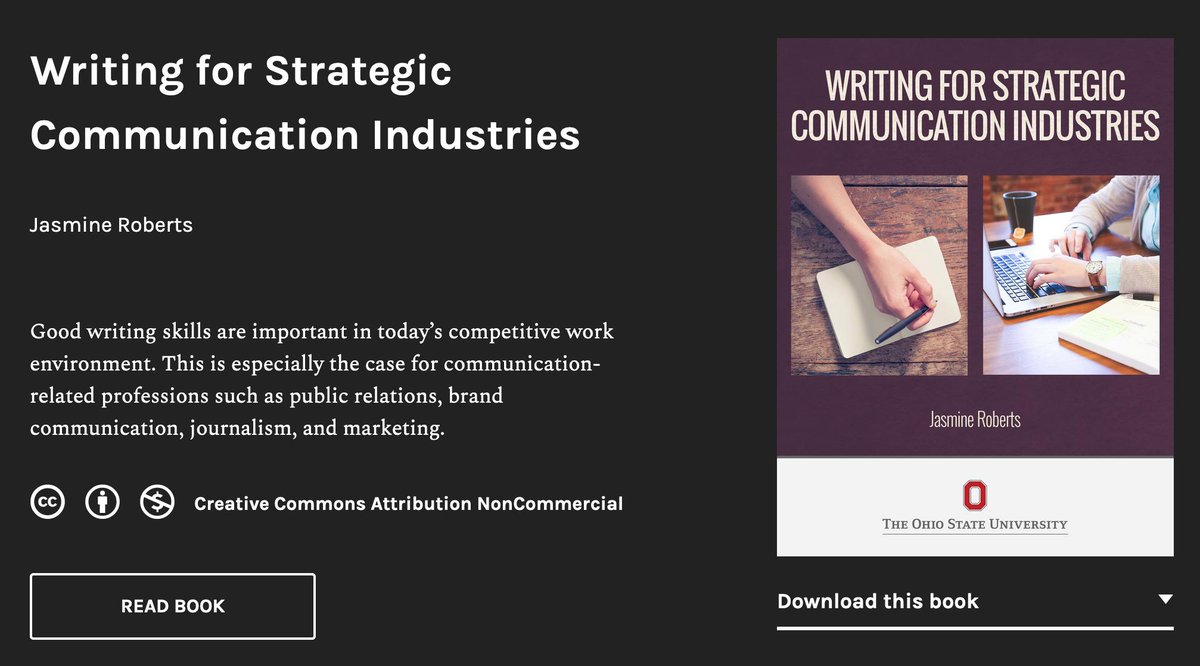 bobkowski's tweet photo. Check out @ProfJasmine's free, online textbook on writing for #strategiccommunication professions! #AEJMC19 #OER #openeducation #PR #advertising #marketing https://t.co/k2gupxhUuV https://t.co/VrBPzWIhSS