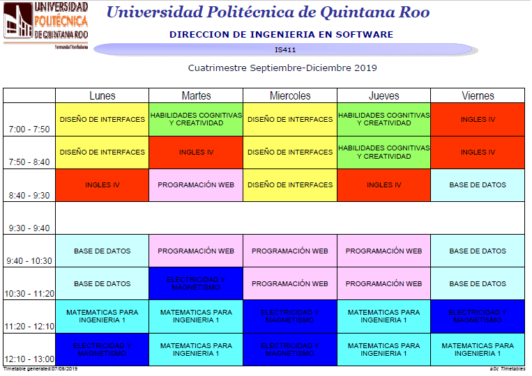 ISoftwareUpqroo's tweet photo. Buen día, estos son horarios finales de 4to y 7mo. Se hicieron algunos ajustes, por lo que es importante que los corroboren con su carga académica. https://t.co/4sW1lp9rLT