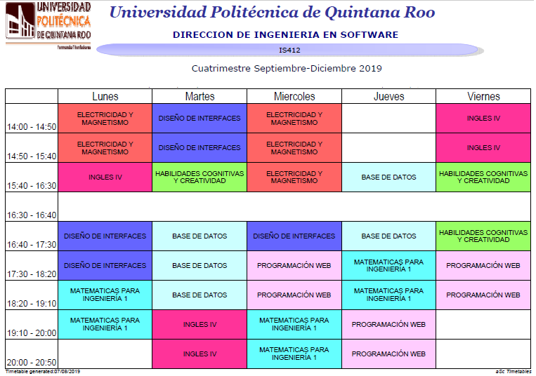 ISoftwareUpqroo's tweet photo. Buen día, estos son horarios finales de 4to y 7mo. Se hicieron algunos ajustes, por lo que es importante que los corroboren con su carga académica. https://t.co/4sW1lp9rLT