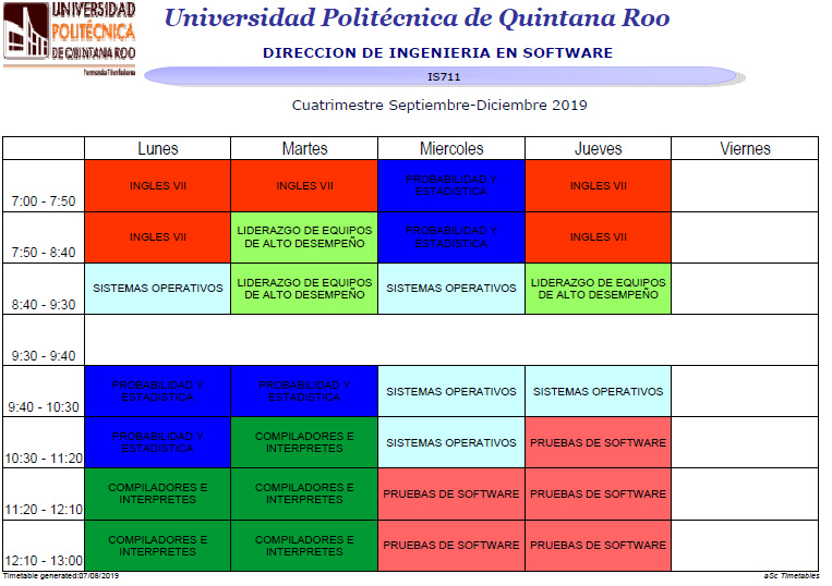 ISoftwareUpqroo's tweet photo. Buen día, estos son horarios finales de 4to y 7mo. Se hicieron algunos ajustes, por lo que es importante que los corroboren con su carga académica. https://t.co/4sW1lp9rLT