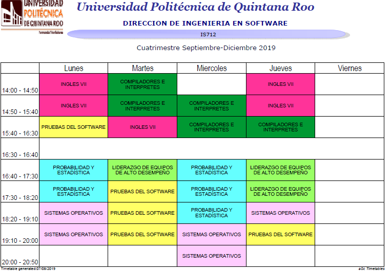 ISoftwareUpqroo's tweet photo. Buen día, estos son horarios finales de 4to y 7mo. Se hicieron algunos ajustes, por lo que es importante que los corroboren con su carga académica. https://t.co/4sW1lp9rLT