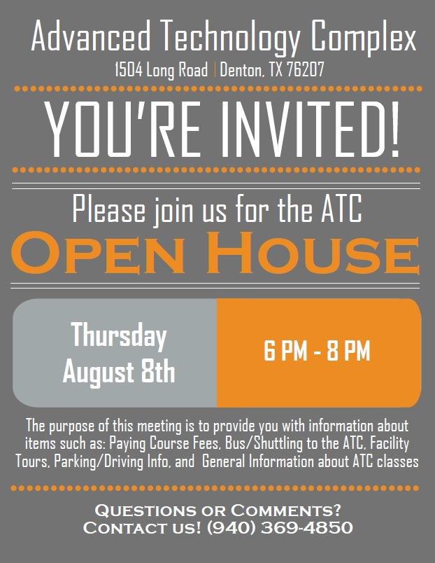 Join us at the ATC Open House tomorrow! This is a come-and-go event, and we will be accepting course fee payments.