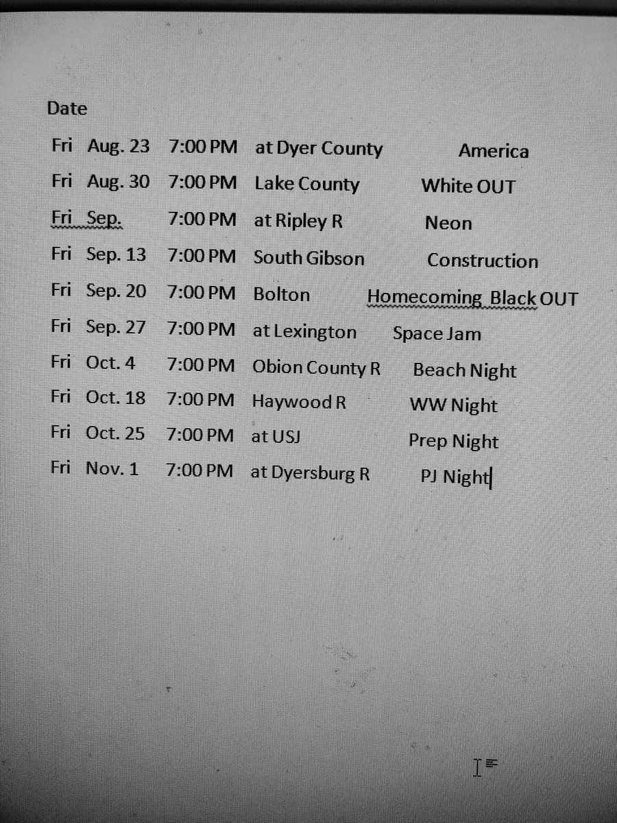 Theme nights for Football Season 2019