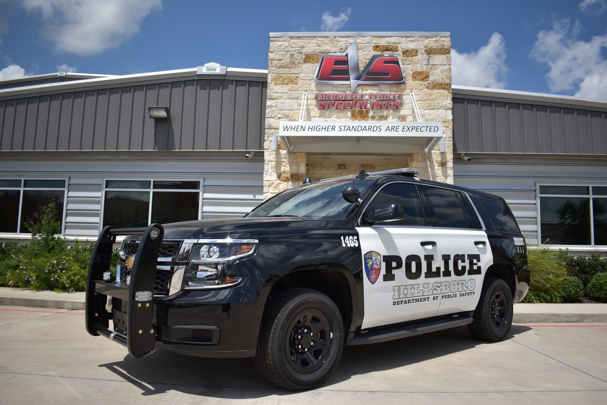 EVSpecialists's tweet photo. We have completed a new police vehicle for the Hillsboro (TX) Department of Public Safety! Thanks for choosing EVS! Learn how EVS can deliver for you at https://t.co/FxyloOm3ih. #police #policecar #chevy #chevytahoe #emergencyvehicle #LEO #lawenforcement #hillsborotx https://t.co/FTPsnpzrQ3