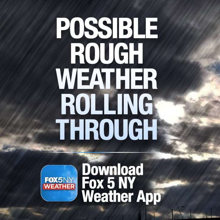 fox5ny's tweet photo. Severe Thunderstorms are targeting the New York City area. Get live storm alerts and live radar with the FREE Fox5NY Weather app. 
iOS: https://t.co/0M0R5ntax5 
Android: https://t.co/p0p4NfaWpR
#news #alerts #weather #rain #thunderstorms #liveradar #stormalerts #besafe https://t.co/oatSoDB6or