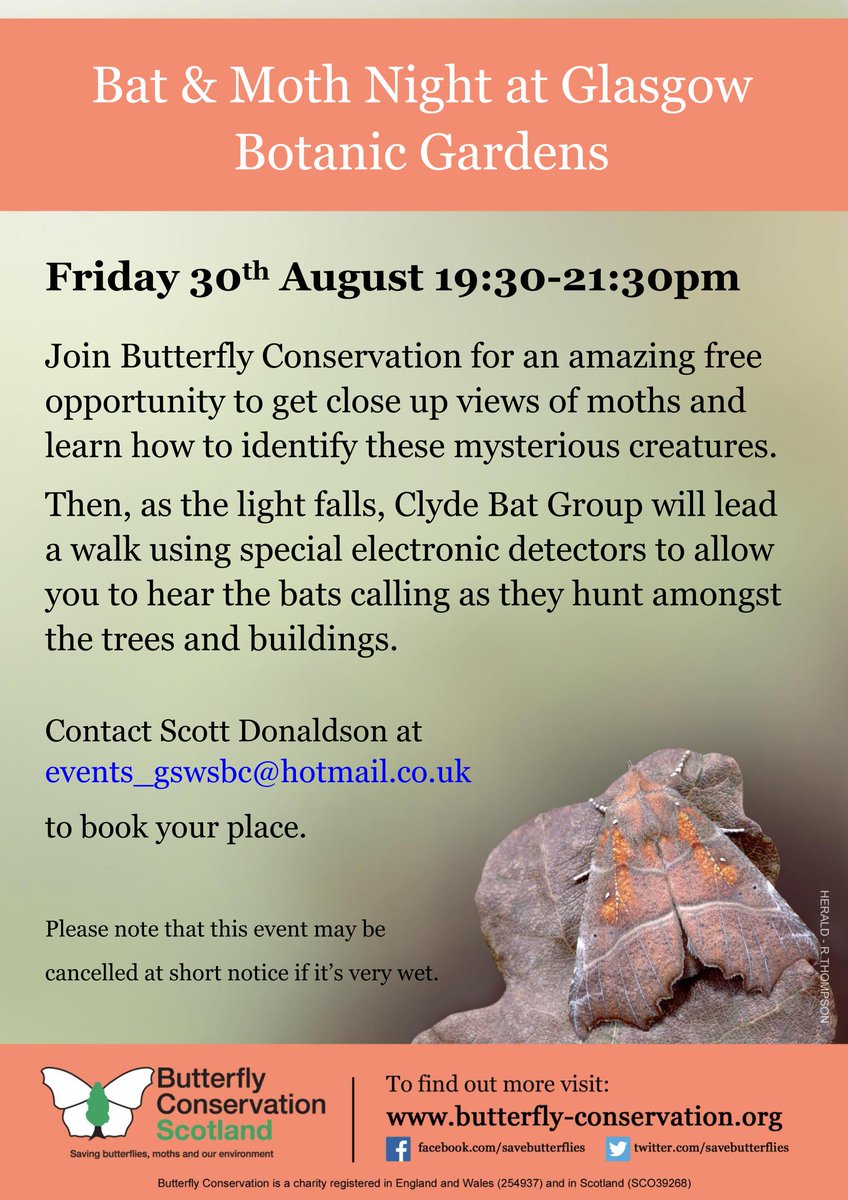 #Bat & #Moth night @GlasgowBotanic on Friday 30th August @savebutterflies @_BCT_ @IBAHCM @GlasgowSciFest #glasgow #wildlife #nature