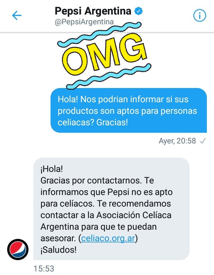 GlutenFreeArg's tweet photo. 🙄🙄RESPUESTAS DE PEPSI Y COCA COLA⏩⏩ Muchos nos preguntaron si eran aptas... acá les mostramos la respuesta de ambas empresas!! https://t.co/uh23tvPfRz