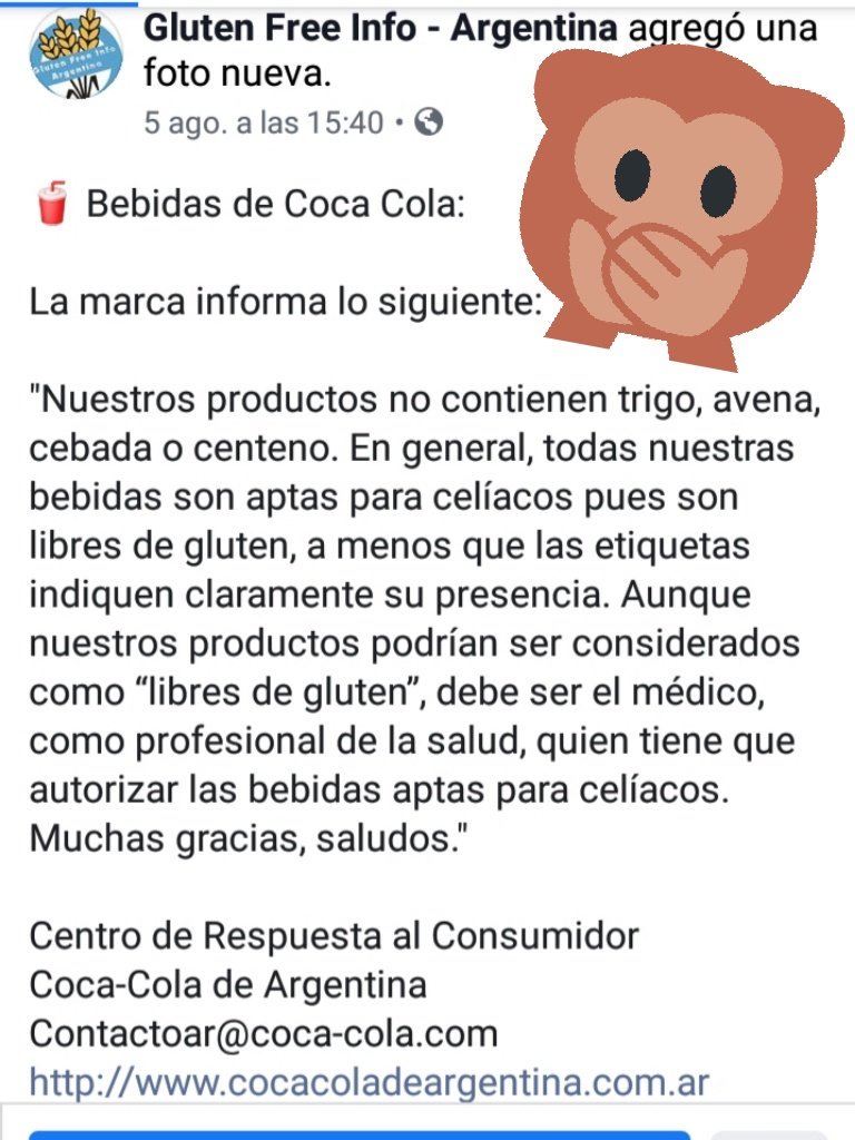 Cargado Ambientalista Lirio la coca cola tiene gluten Tía Peladura Ropa