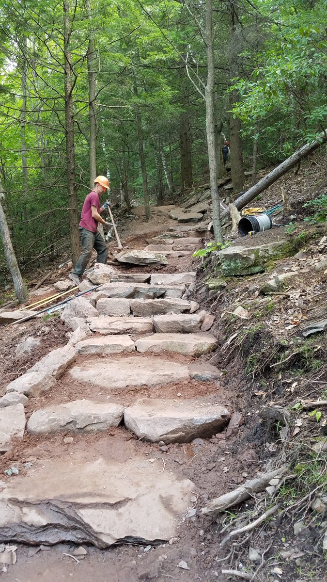 NYSDEC's tweet photo. Check out these pics of work going on at #Kaaterskill Falls! The contracted #trail crew is making improvements to the upper trail that runs between the Escarpment Trail and the #falls. The project was funded by the Environmental Protection Fund. 

#Catskills #EPF https://t.co/afMtWcO7oj
